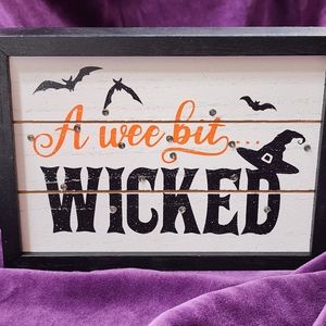 A Wee Bit Wicked Wooden Sign with LED Light Witch's Hat & Bat's Halloween Decor